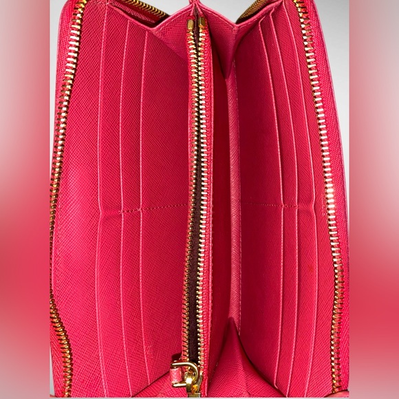 3$ start!! Prada Pink Saffiano Leather Bow Zip Around Wallet with Box Auth card - Picture 16 of 16